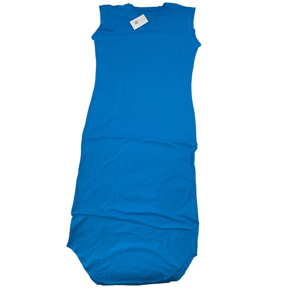 Frank & Eileen Sleeveless Maxi Dress Small Blue Good Raw Hem Cotton Knit